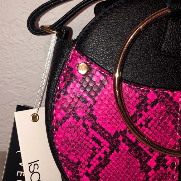 NWT Isabelle Round Fuchsia Snakeskin Purse - Picture 5 of 10